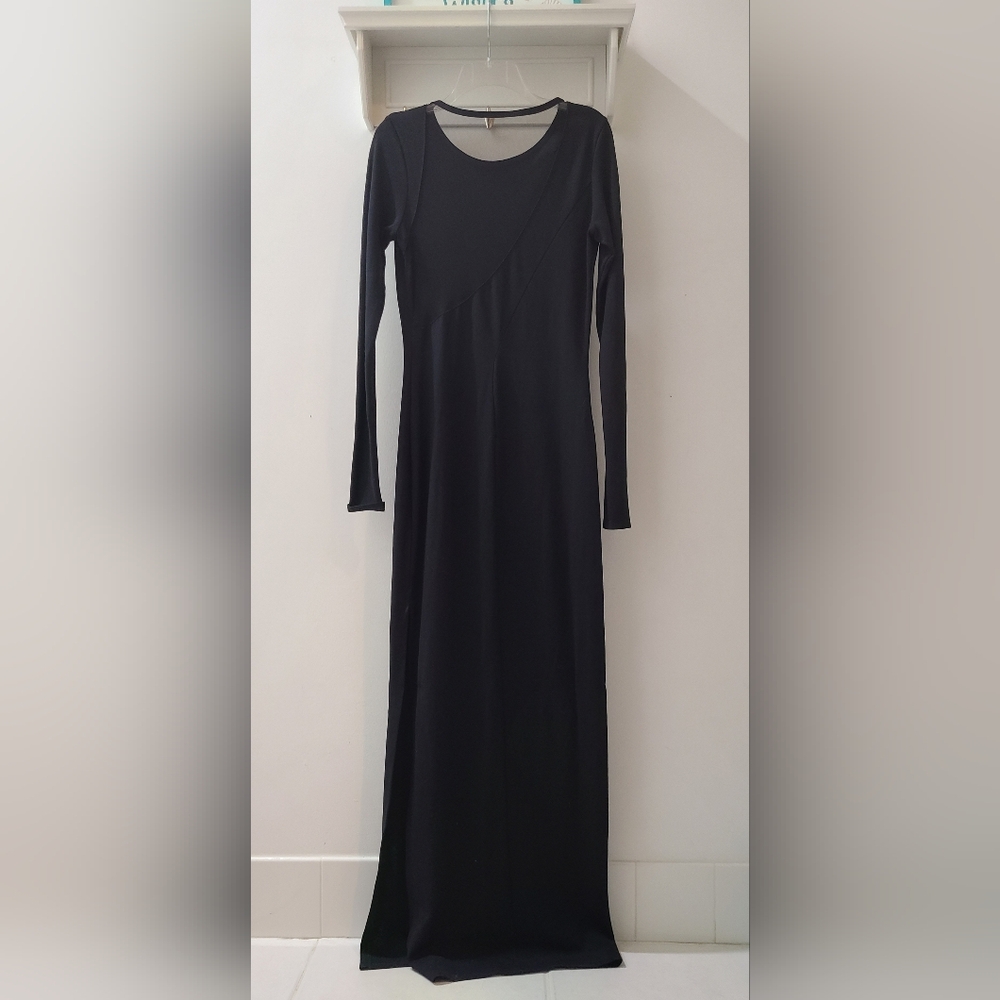 Marcella Mesh Inset Long Sleeve Fitted Roxanne Dress Black Sz M - Picture 6 of 13